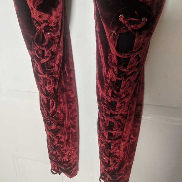 RED LATTICE VELVET LEGGING - Picture 3 of 4
